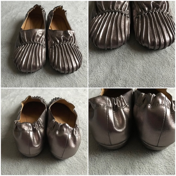 Chocolat Blu Vic Seamed Pleated Ruched Metallic Leather Wedge Loafer Flats Sz 6 - Picture 4 of 12